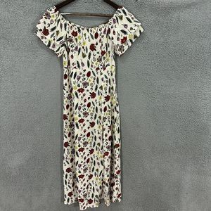 Stone Cold Fox Midi Off Shoulder High Slit Dress in Floral Ivory Silk